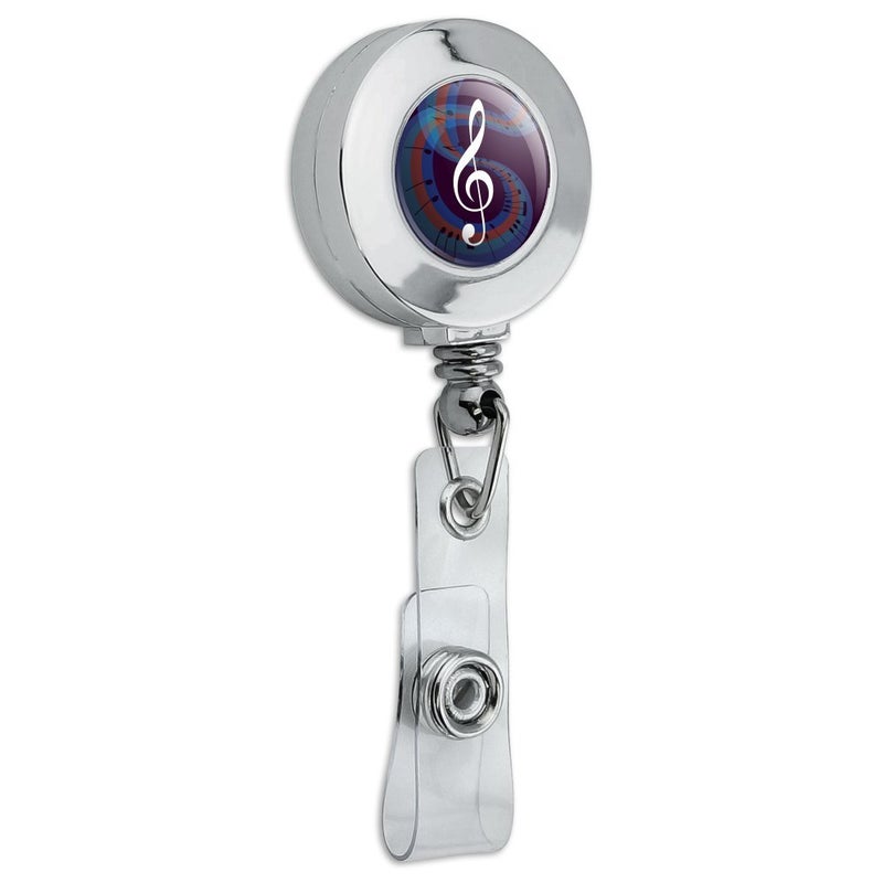GRAPHICS & MORE Treble Clef on Music Notes Retractable Reel Chrome Badge ID Card Holder Clip - Image 2
